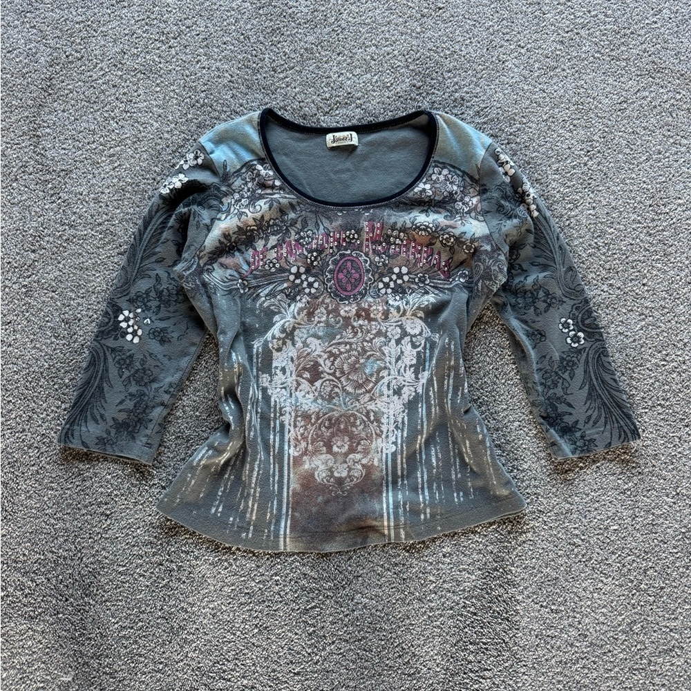 Affliction Women's Black and Gray Long Sleeve Top